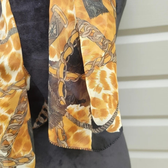 Fall Colors Chain Chiffon Scarf Wrap Beige Brown Black Print OS - Picture 3 of 6